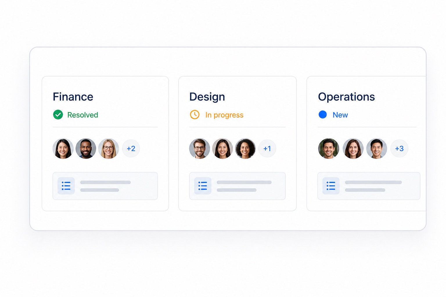 Shared support requests for finance, design, and operations teams